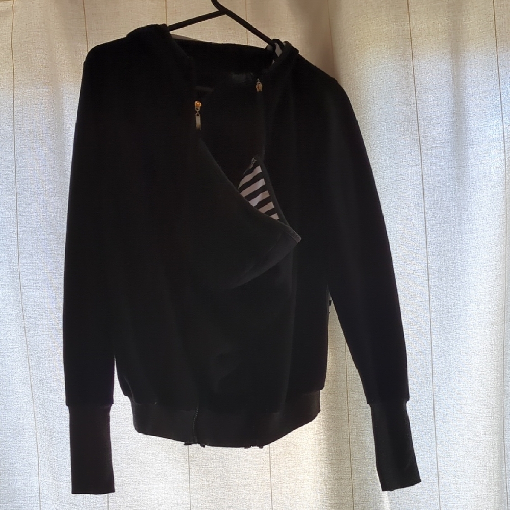 🔥2 For$12🔥 Black Maternity Hoodie with Striped Inner Layer